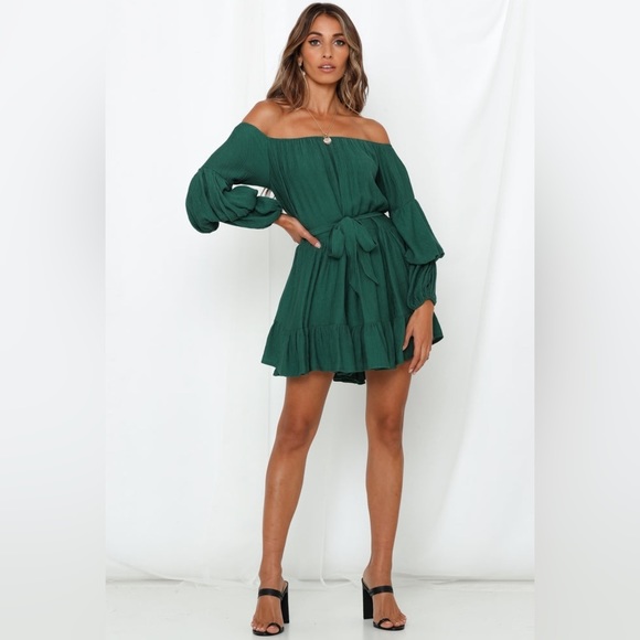 Indikah Green Ruffle Dress Off The Shoulder Wrap EUC Size Small Fits Medium Too - Picture 5 of 5